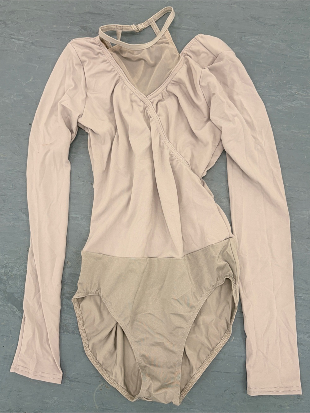 Weissman Long Sleeve Wrap Bodysuit/Leotard in Light Beige